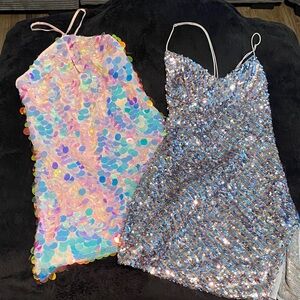 Lovers + Friends Sequin Mini Dresses in Multicolor and Silver
